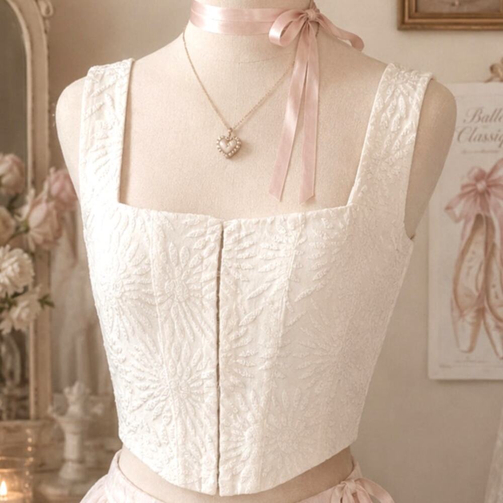Princess Polly Floral Cropped Corset Top Coquette White US 6 cottagecore ballet